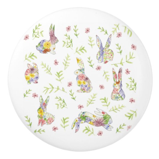 Wildflower Meadow Bunnies Ceramic Knob セラミックノブ (正面)