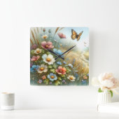 Wildflower Meadow Butterfly Garden スクエア壁時計 (ホーム)