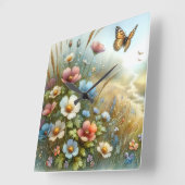 Wildflower Meadow Butterfly Garden スクエア壁時計 (傾斜)