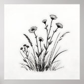 Wildflower Meadow Daisies Line Art ポスター (正面)