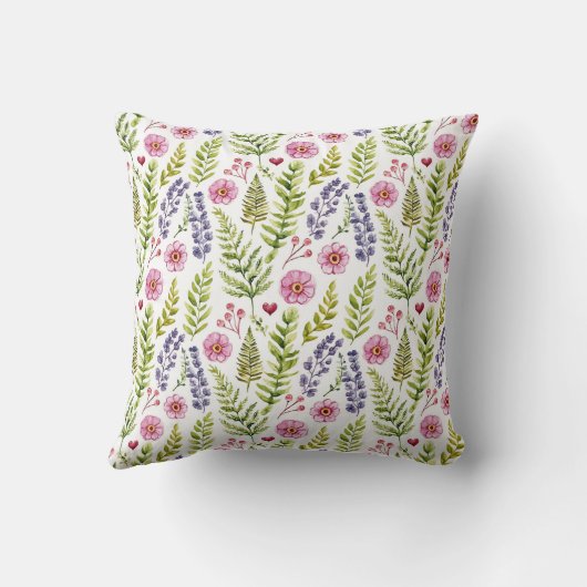 Wildflower Meadow Flowers & Hearts Botanical  クッション (裏面)