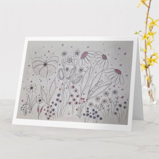 Wildflower Meadow Folded Greeting Card カード (黄色い花)