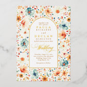 Wildflower Meadow Garden Floral Boho Fall Wedding 箔招待状 (正面)