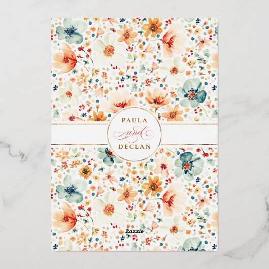 Wildflower Meadow Garden Floral Boho Fall Wedding 箔招待状 (裏面)