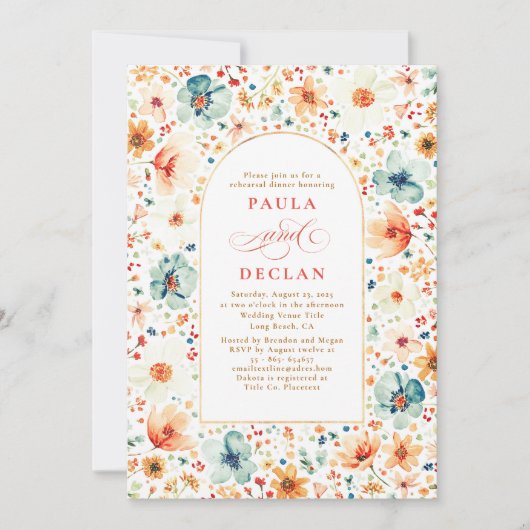 Wildflower Meadow Garden Floral Rehearsal Dinner 招待状 (正面)