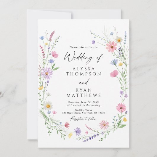 Wildflower Meadow Garden Wreath Wedding 招待状 (正面)