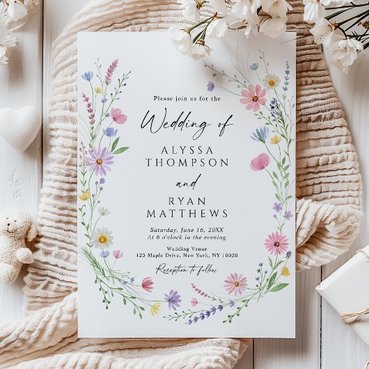 Wildflower Meadow Garden Wreath Wedding 招待状