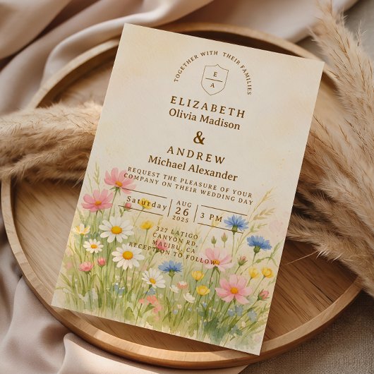 Wildflower Meadow Gold Wedding 招待状