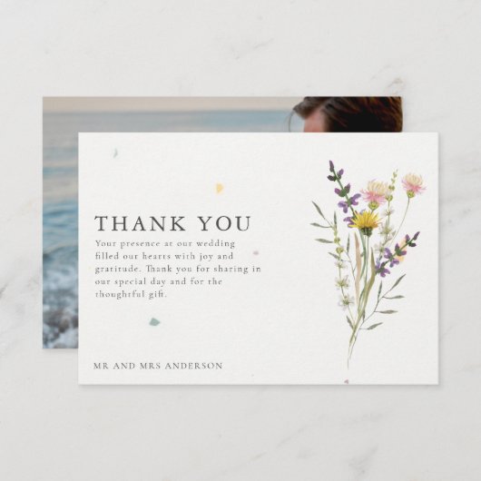 Wildflower Meadow Photo'結婚s Thank You サンキューカード (正面/裏面)