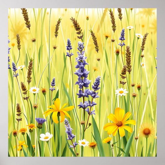 Wildflower Meadow Summer Pattern ポスター (正面)