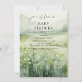 Wildflower Meadow Waterolor Sage Baby Shower 招待状 (正面)