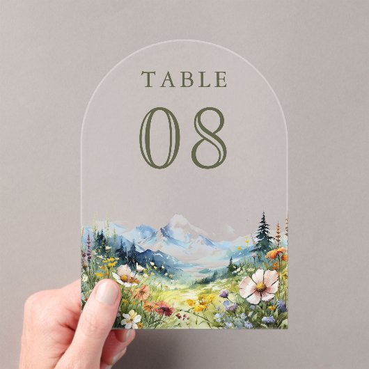 Wildflower Meadow Wedding Acrylic Table Number アクリル招待状 (インサイチュ (ポータブル))