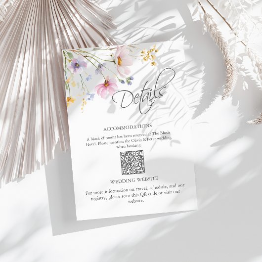 Wildflower Meadow Wedding Details QR Code Card エンクロージャーカード