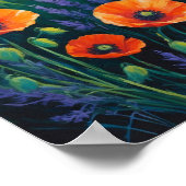 Wildflower Meadow with Blue Sky and Poppies Art ポスター (角)