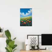 Wildflower Meadow with Blue Sky and Poppies Art ポスター (ホームオフィス)