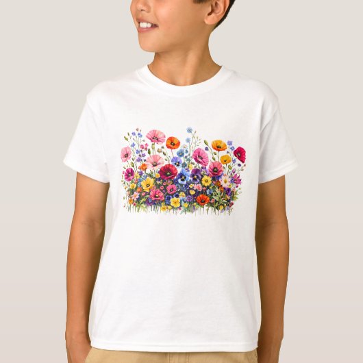 Wildflower Meadow with natural watercolor blooms Tシャツ (正面)