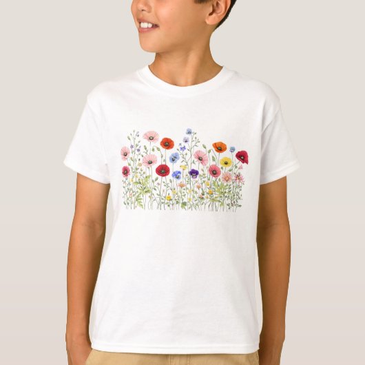 Wildflower Meadow with natural watercolor blooms Tシャツ (正面)