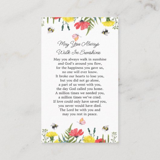 Wildflower Memorial Photo Funeral Prayer Card 名刺 (裏面)