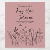 Wildflower Memorial Wine Label on Dusty Rose ワインラベル (シングルラベル)