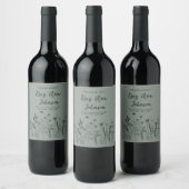 Wildflower Memorial Wine Label on Sage Green ワインラベル (ボトル)