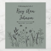 Wildflower Memorial Wine Label on Sage Green ワインラベル (シングルラベル)