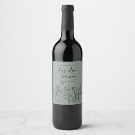 Wildflower Memorial Wine Label on Sage Green ワインラベル
