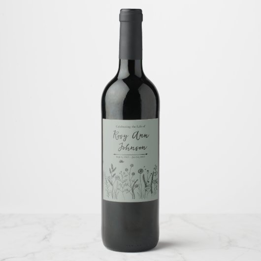 Wildflower Memorial Wine Label on Sage Green ワインラベル (正面)