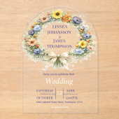 Wildflower Minimal Garden Romantic Wedding  アクリル招待状 (正面)