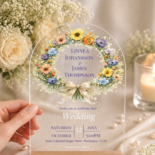Wildflower Minimal Garden Romantic Wedding  アクリル招待状