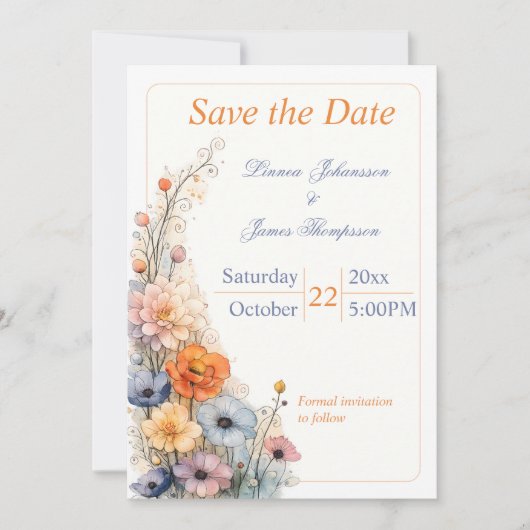 Wildflower Minimal Garden Romantic Wedding セーブザデート (正面)