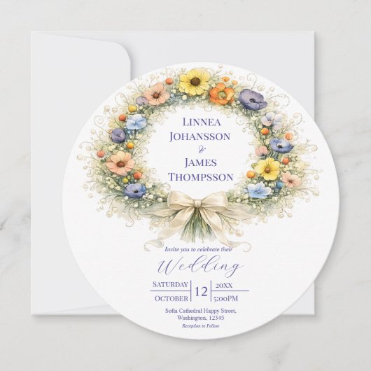 Wildflower Minimal Garden Romantic Wedding  招待状 (正面)