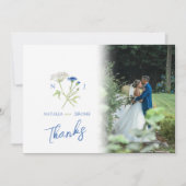 Wildflower monogram blue wedding photo QR Code サンキューカード (正面)
