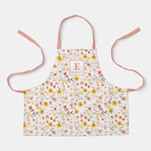 Wildflower monogram floral Apron エプロン (正面)