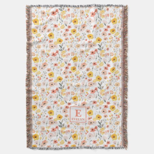 Wildflower Monogrammed Blanket スローブランケット (正面縦)