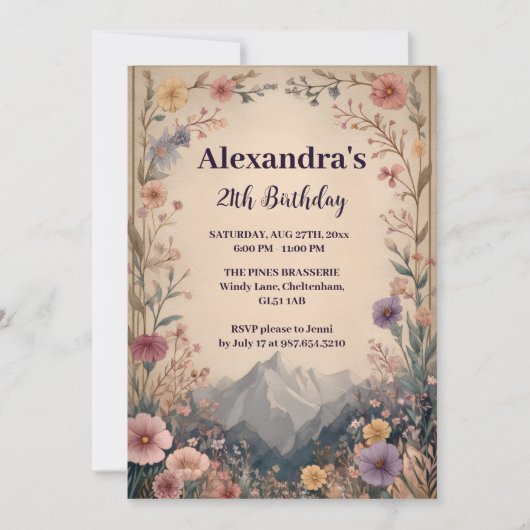 Wildflower Mountain Birthday 招待状 (正面)