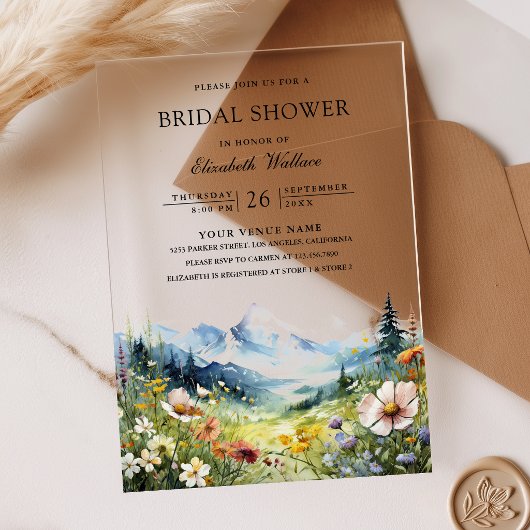 Wildflower Mountain Meadow Bridal Shower アクリル招待状