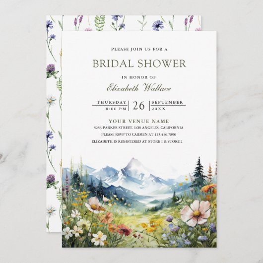Wildflower Mountain Meadow QR Code Bridal Shower 招待状 (正面/裏面)