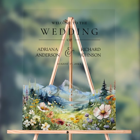 Wildflower Mountain Meadow Wedding Welcome アクリルサイン (ニュートラル)