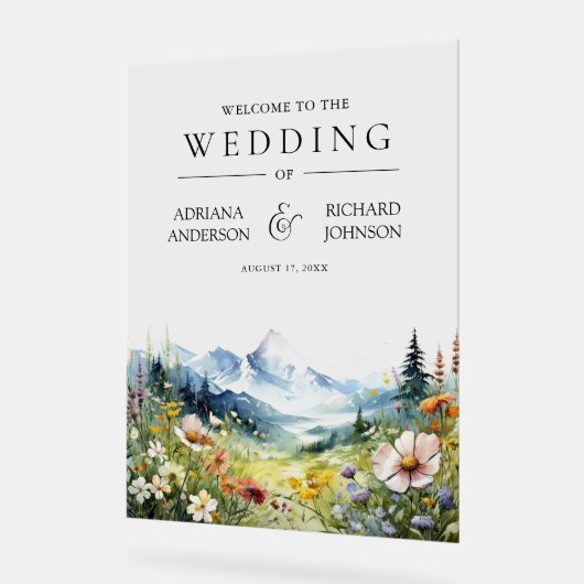 Wildflower Mountain Meadow Wedding Welcome アクリルサイン (傾斜)