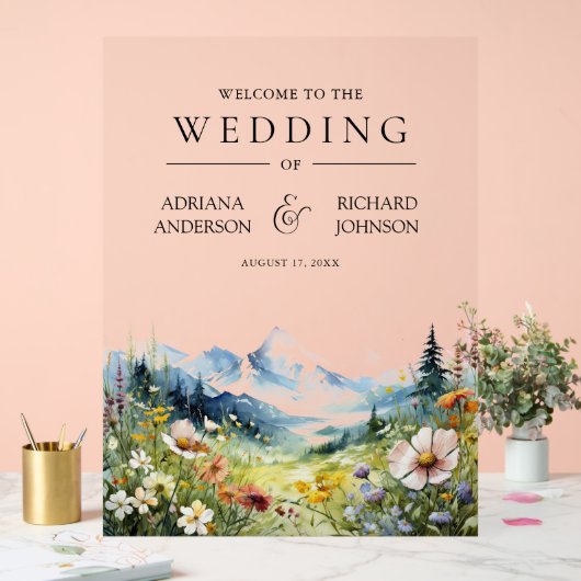 Wildflower Mountain Meadow Wedding Welcome アクリルサイン (ウェディング)