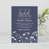 Wildflower Navy Blue Bridal Shower 招待状 (スタンド正面)