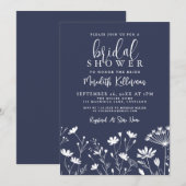Wildflower Navy Blue Bridal Shower 招待状 (正面/裏面)