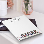 Wildflower Notepadの先生かわいらしからのメモ ノートパッド<br><div class="desc">先生かわいらし用のメモ帳ギフトパーソナライズされた先生の名前。このデザインは縁ど野花とかわいらし先生をタイポグラフィに刻みはっきりしたて、野生の花の花の模様を満たしている。私の先生ギフトコレクションを参照してくださいより多くのギフトアイディア。</div>
