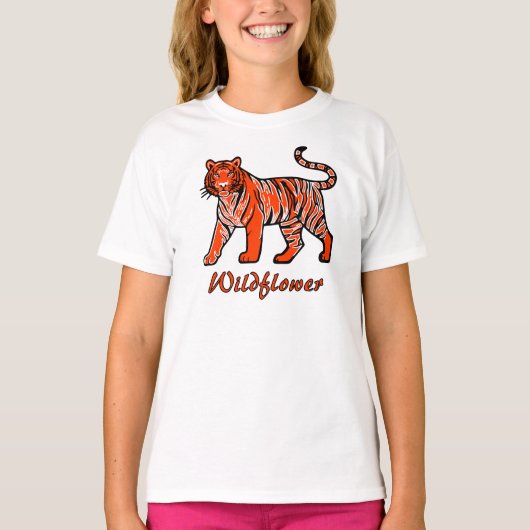 Wildflower Orange Tiger Kids T-Shirt Tシャツ (正面)