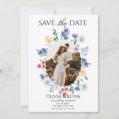 Wildflower Oval Photoお洒落 Save the Date 招待状 (正面)