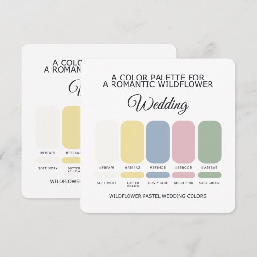Wildflower Pastel ウェディングカラーパレットカード 招待状 (正面/裏面)
