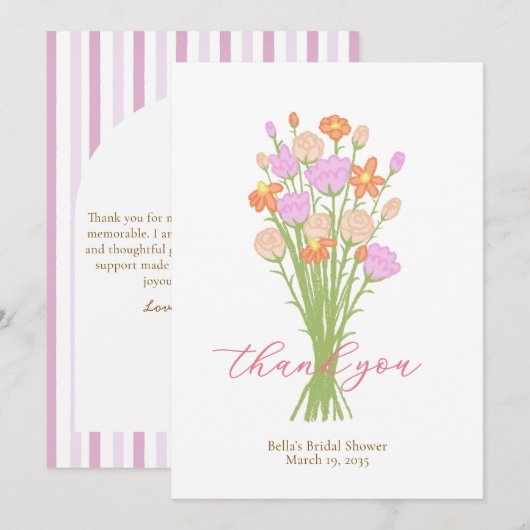 Wildflower Pastel Bridal Shower Custom Thank You  サンキューカード (正面/裏面)