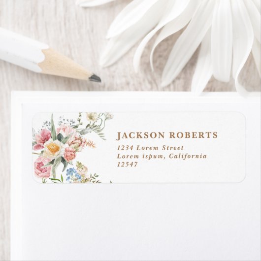 Wildflower pastel floral spring garden Wedding  ラベル (インサイチュ)