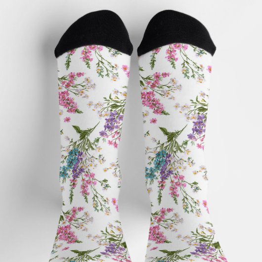 Wildflower Pastel Spring Floral Pattern ソックス (上部)