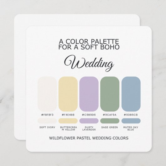 Wildflower Pastel Wedding Color Palette Card 招待状 (正面/裏面)